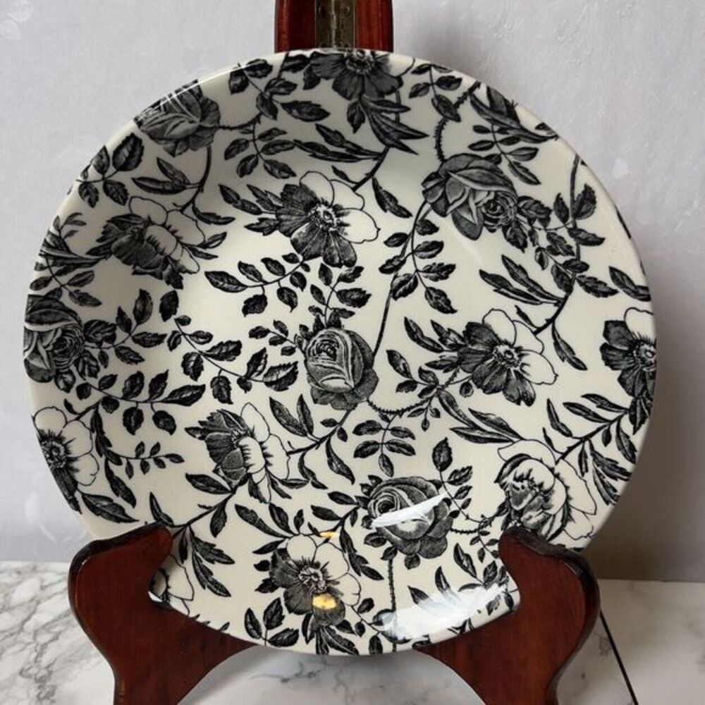 Churchill Black Peony 8" Cereal Salad Soup Bowl Made in England Pasta Dish Rose‎